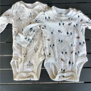 Carter's Cream and Gray Printed Bodysuits